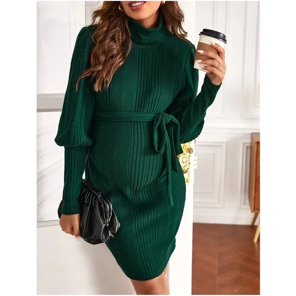 Maternity Ribbed Turtleneck Sweater Dress - Picture 2 of 13